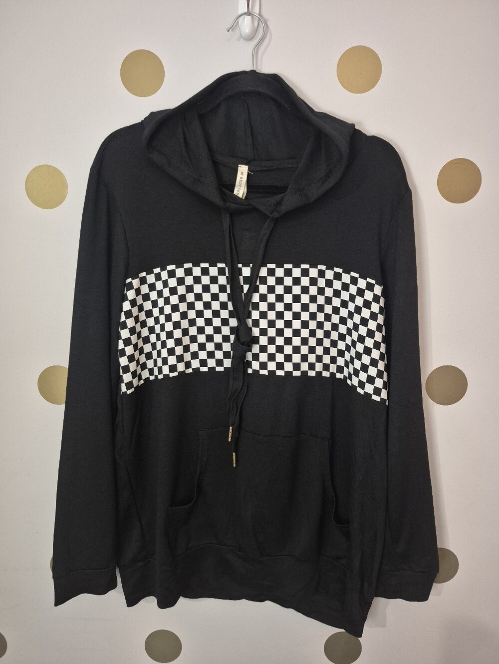 NWT Black Checkerboard Colorblock Hoodie - Size L